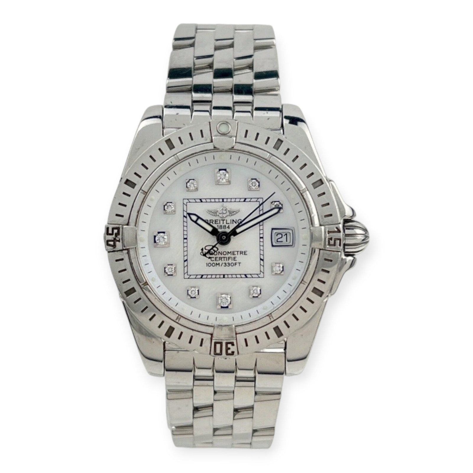 Pre-Owned-Breitling-Windrider-Cockpit-A71356-Ladies-White-Diamond-Ladies-Watch-JD-Watches-NY.jpg Breitling Windrider Cockpit A71356 Ladies White Diamond Ladies Watch - 图片 1