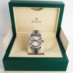 Rolex Day-Date 41mm White Gold Silver Diamond Dial & Fluted Bezel Oyster Bracelet 218239